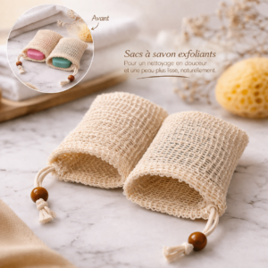 Sac exfoliant pour glisser un savon et faire un gommage de la peau