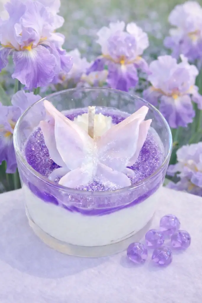 Bougie artisanale papillon IRIS DE PROVENCE, bougie parfumée en forme de papillon couleur mauve