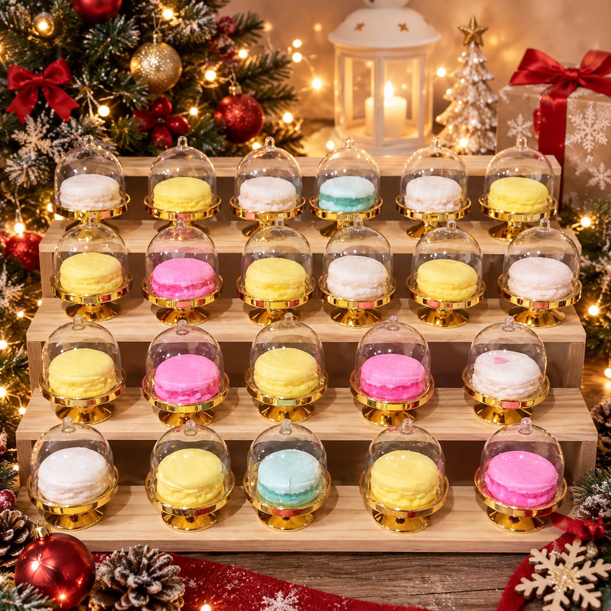Bonbonnières avec macarons en savon - Parfums mimosa, noix de coco, marine, rose