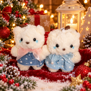Oursonne en peluche avec une jolie robe et un noeud en satin - Haiuteur 15 cm