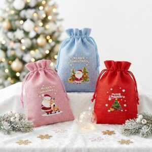 Pochettes cadeaux en lin jute avec liens